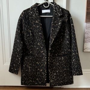T Tahari Black and Brown Leopard Print Blazer
